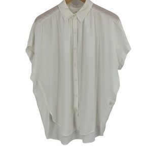 Sneak Peak Size Large Blouse Short Sleeve Plunge Neck Shirttail 0281 Ivory White